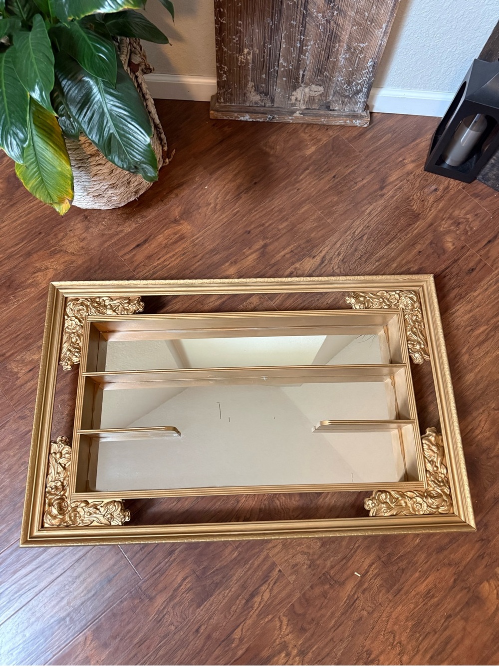 Vtg MCM Illinois Moulding Co Gold Gilt  Mirror Shadow Box Wall Shelf